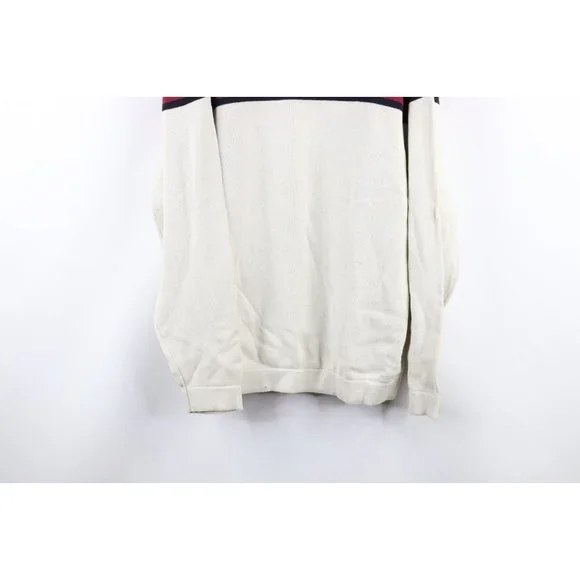 NOS Vintage Phat Farm Mens XL Striped Spell Out Script Marled Knit Sweater Cream